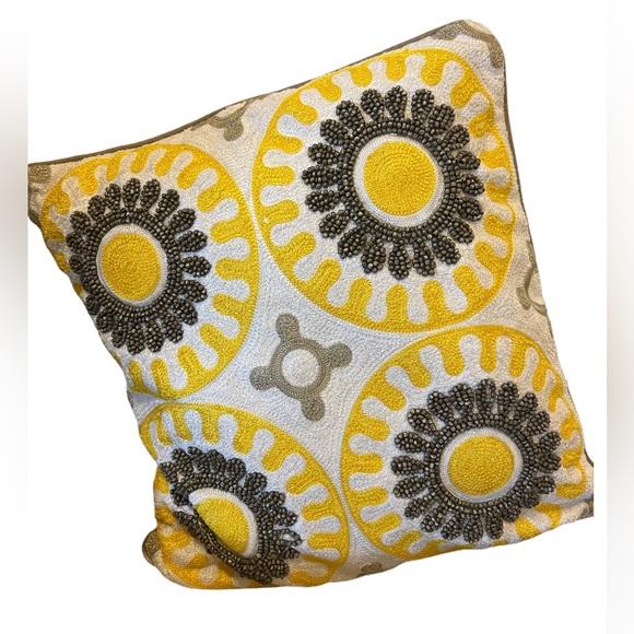 Happy Chic by Jonathan Adler Yellow, Beaded Pillow Approx 17”x17”, polyfill - Picture 1 of 15